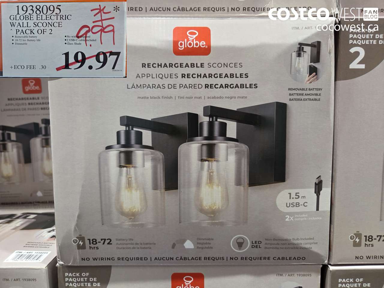 1938095 GLOBE ELECTRIC WALL SCONCE PACK OF 2 $9.97