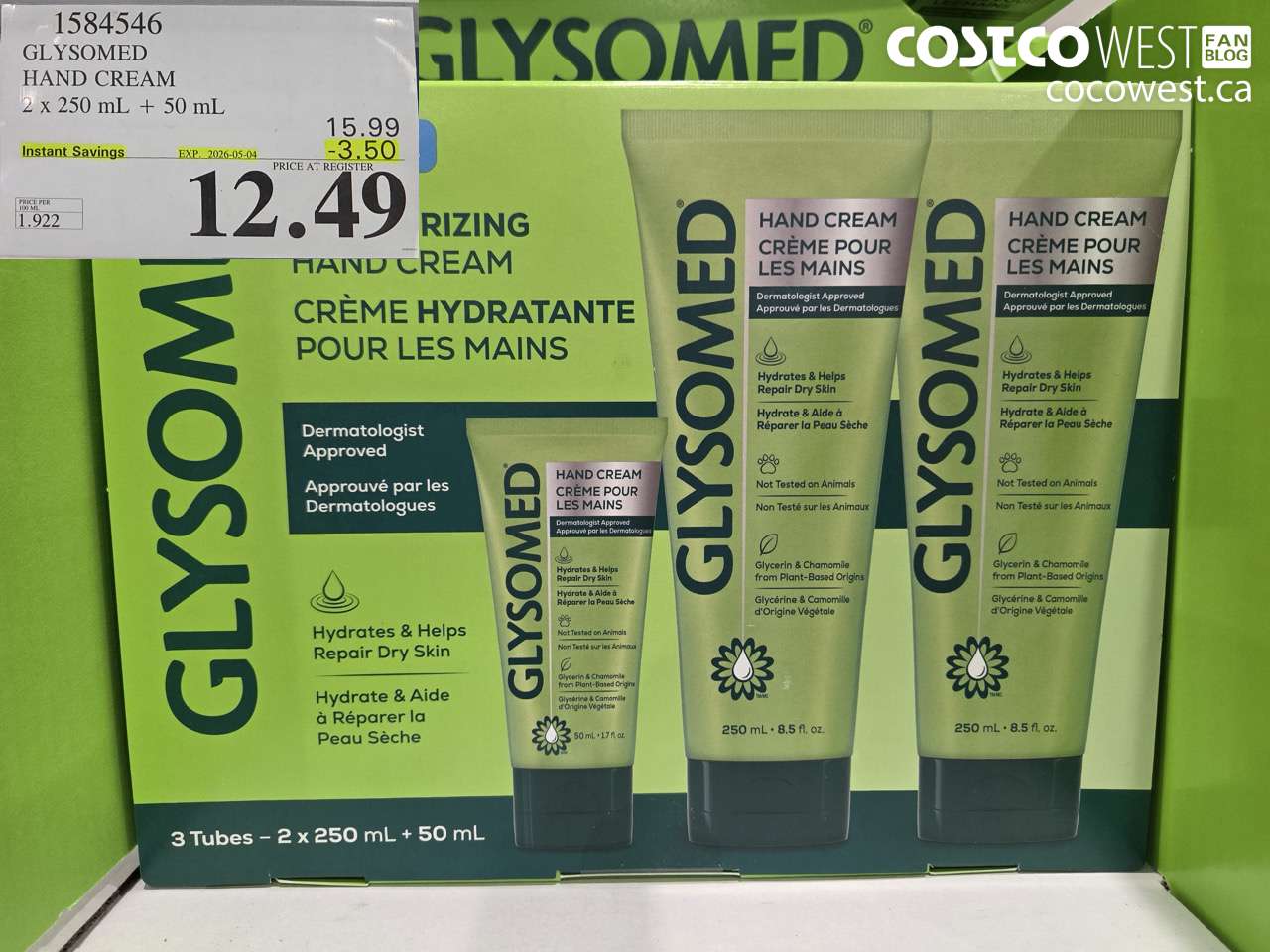 1584546 GLYSOMED HAND CREAM 2 X 250 ML + 50 ML ($3.50 INSTANT SAVINGS EXPIRES ON 2026-05-04) $12.49