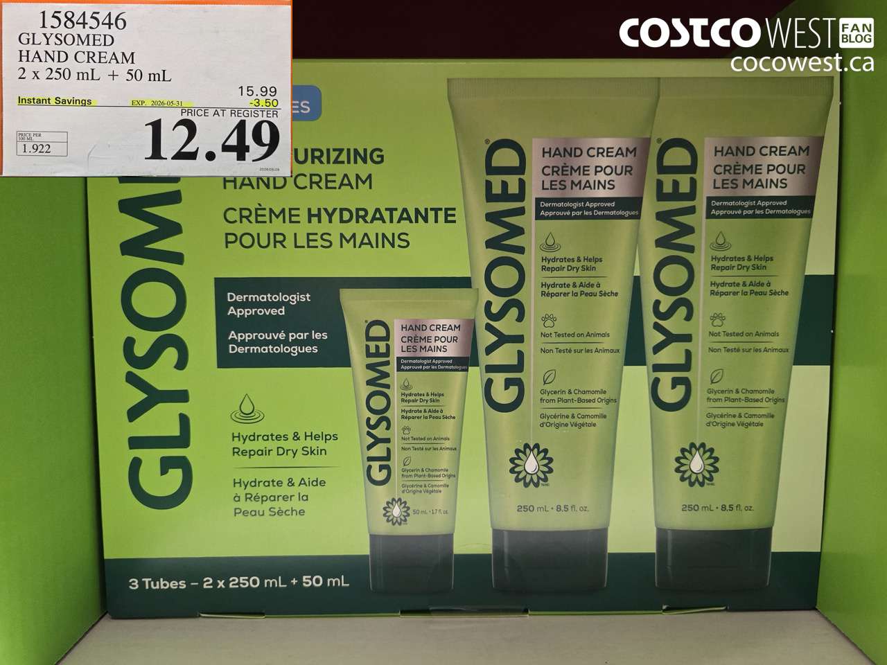 1584546 GLYSOMED HAND CREAM 2 X 250 ML + 50 ML ($3.50 INSTANT SAVINGS EXPIRES ON 2026-05-31) $12.49