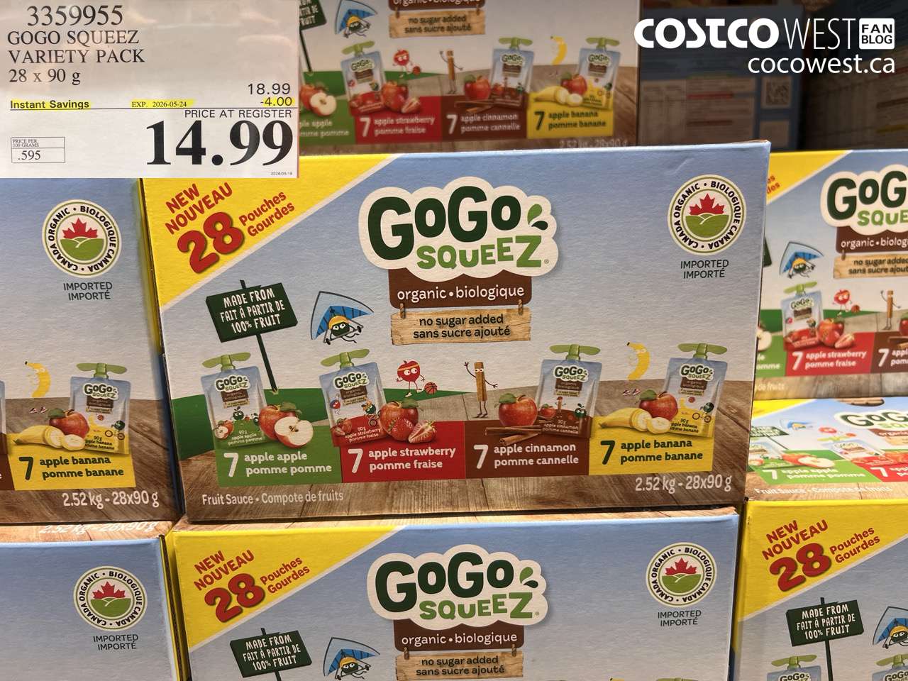 3359955 GOGO SQUEEZ VARIETY PACK 28 X 90 G ($4.00 INSTANT SAVINGS EXPIRES ON 2026-05-24) $14.99