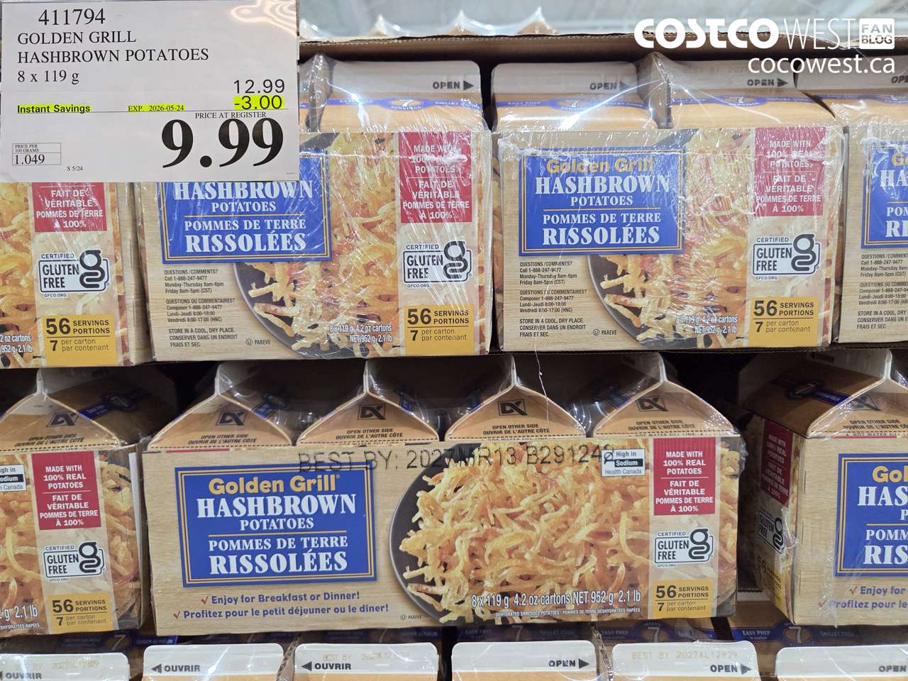 411794 GOLDEN GRILL HASHBROWN POTATOES 8 X 119 G ($3.00 INSTANT SAVINGS EXPIRES ON 2026-05-24) $9.99
