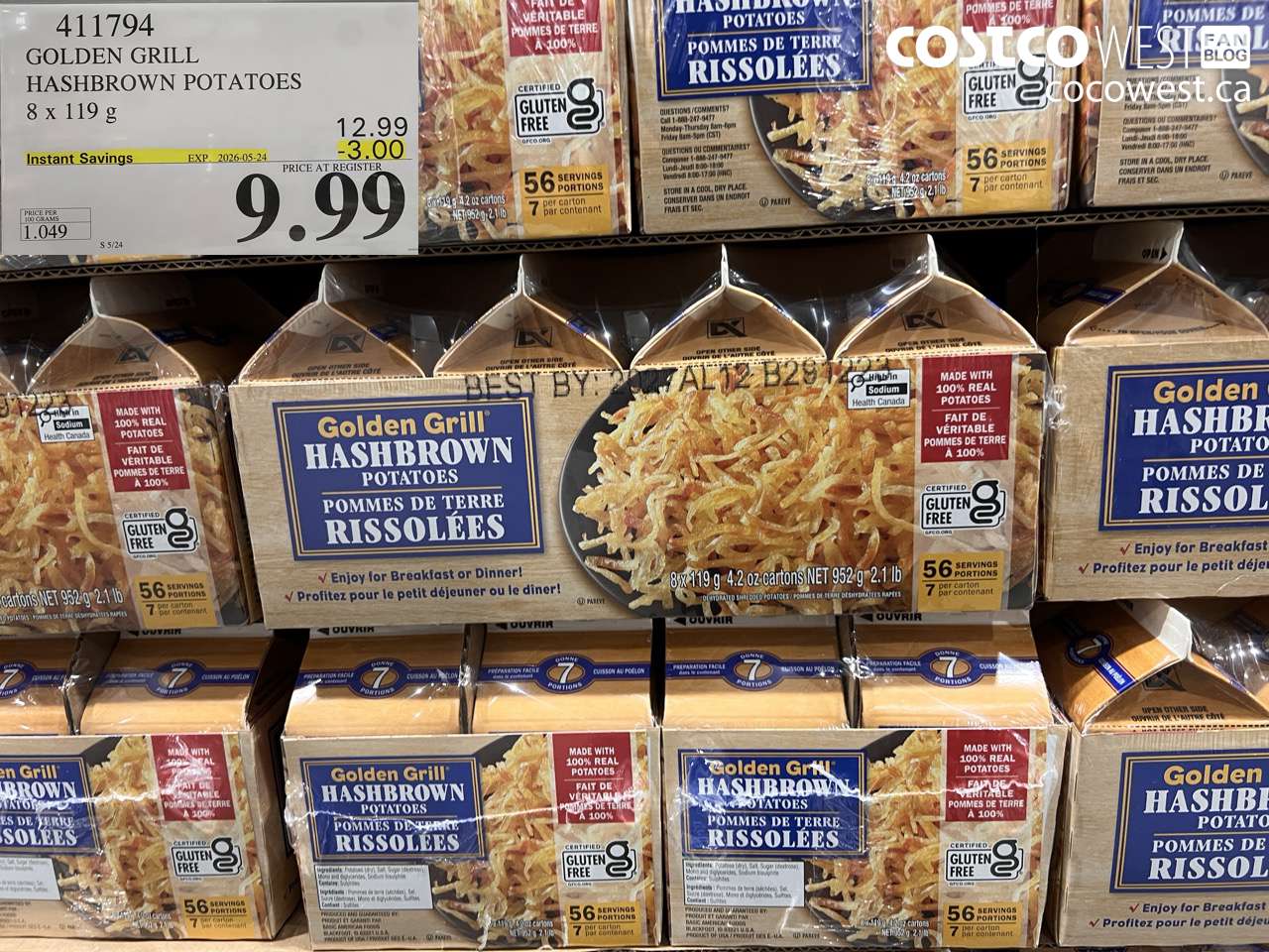 411794 GOLDEN GRILL HASHBROWN POTATOES 8 X 119 G ($3.00 INSTANT SAVINGS EXPIRES ON 2026-05-24) $9.99