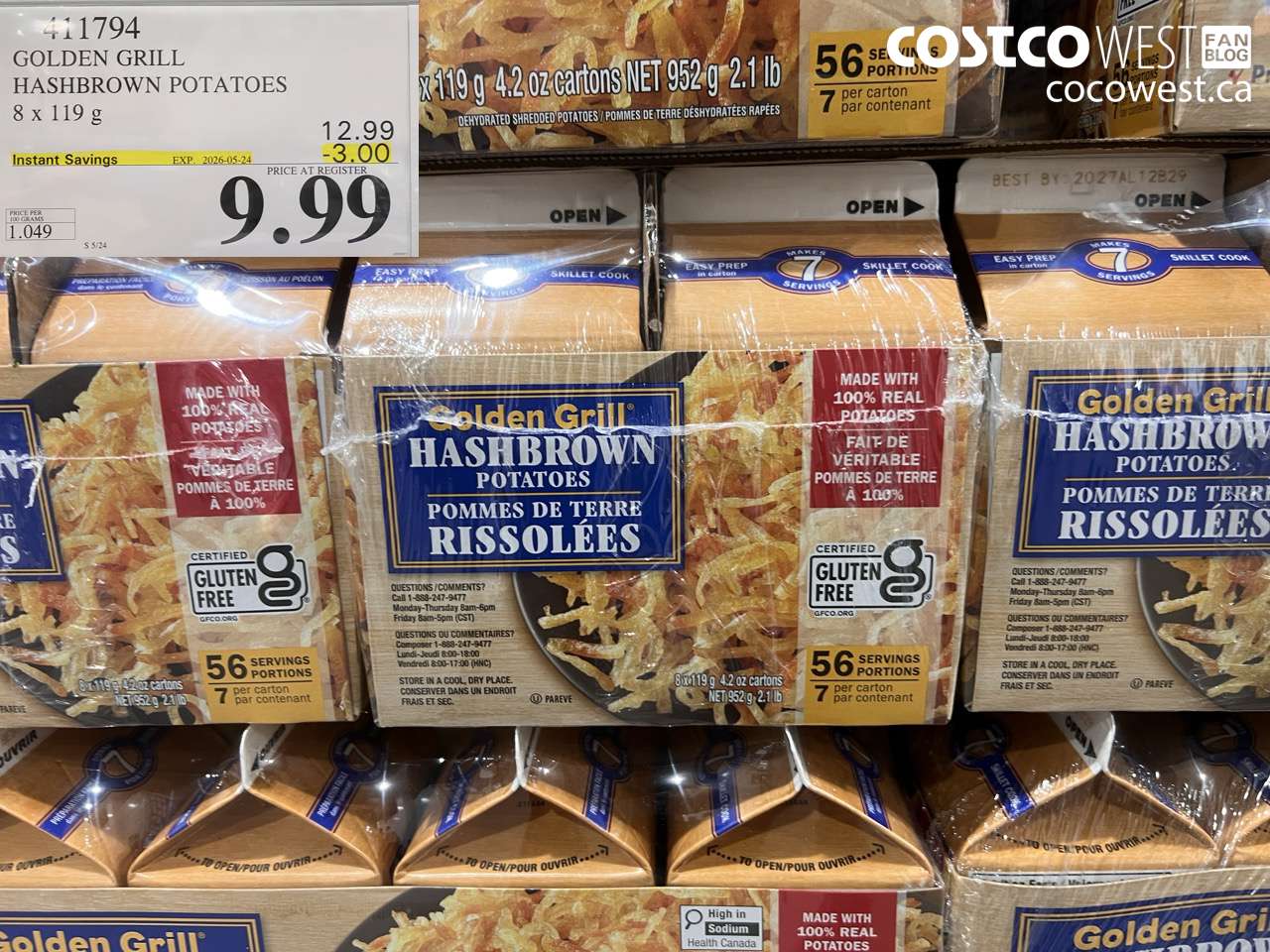411794 GOLDEN GRILL HASHBROWN POTATOES 8 X 119 G ($3.00 INSTANT SAVINGS EXPIRES ON 2026-05-24) $9.99