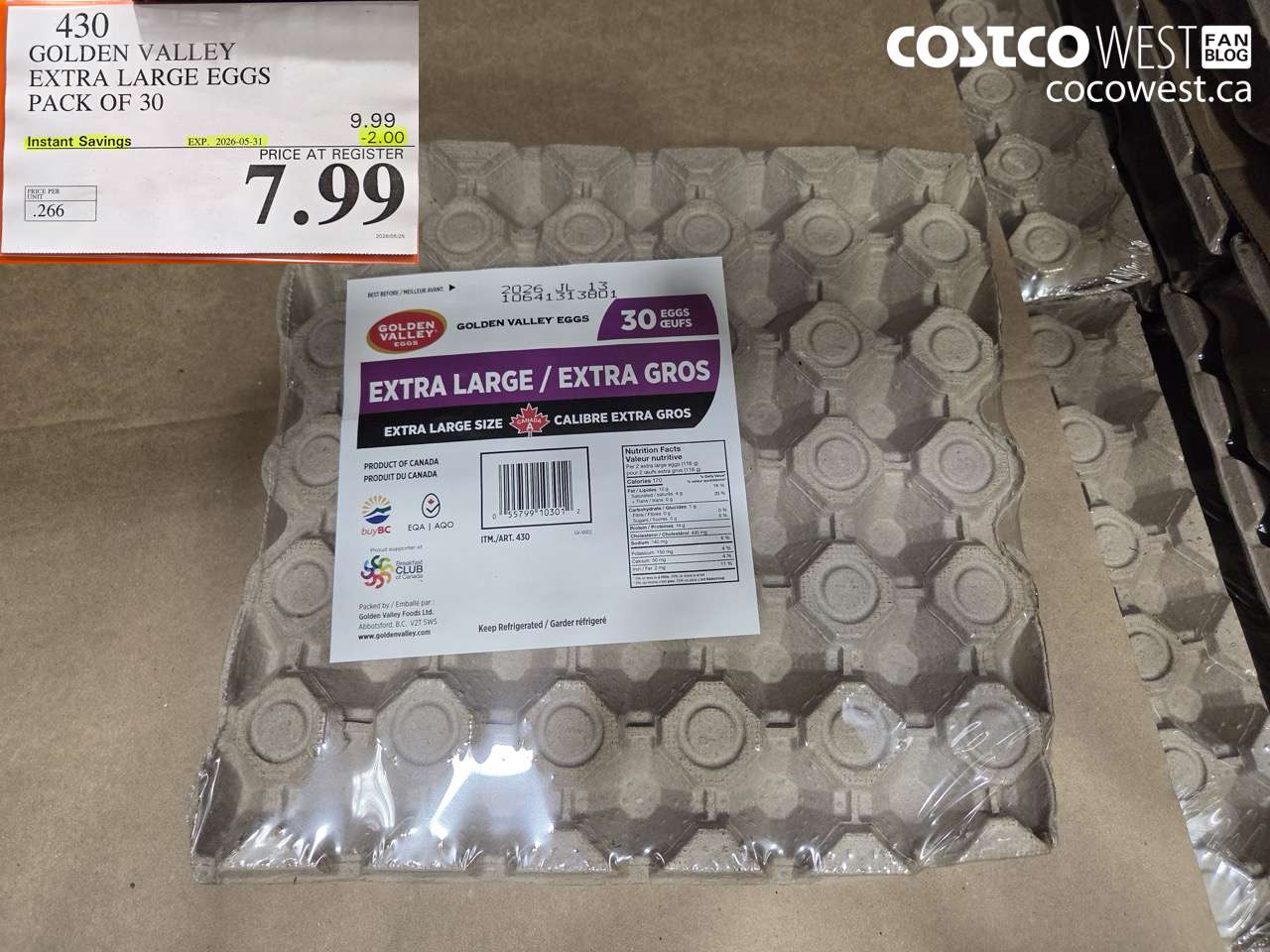 430 GOLDEN VALLEY EXTRA LARGE EGGS PACK OF 30 ($2.00 INSTANT SAVINGS EXPIRES ON 2026-05-31) $7.99