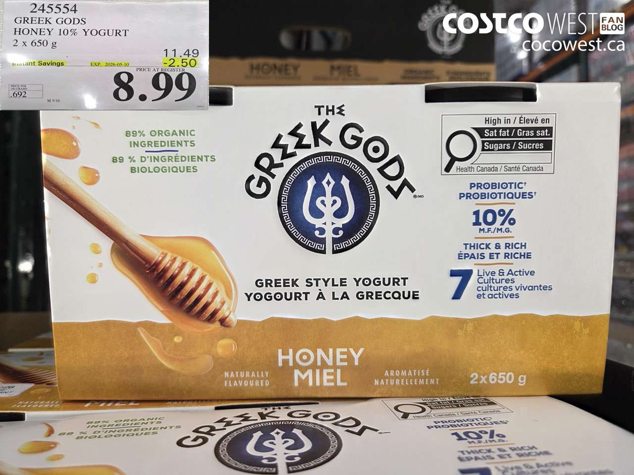 245554 GREEK GODS HONEY 10% YOGURT 2 X 650 G ($2.50 INSTANT SAVINGS EXPIRES ON 2026-05-10) $8.99