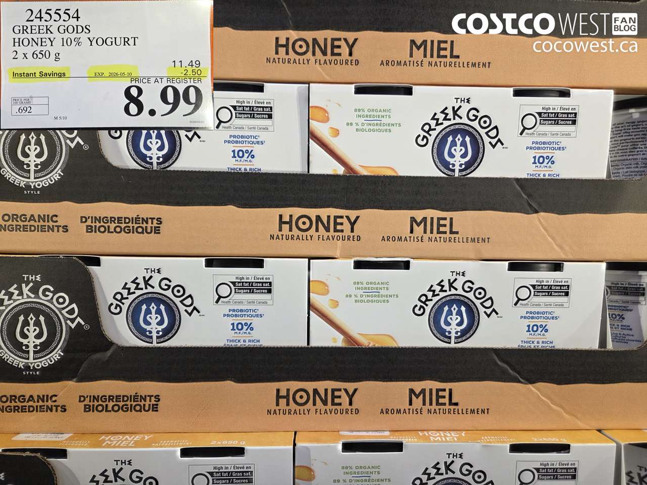 245554 GREEK GODS HONEY 10% YOGURT 2 X 650 G ($2.50 INSTANT SAVINGS EXPIRES ON 2026-05-10) $8.99