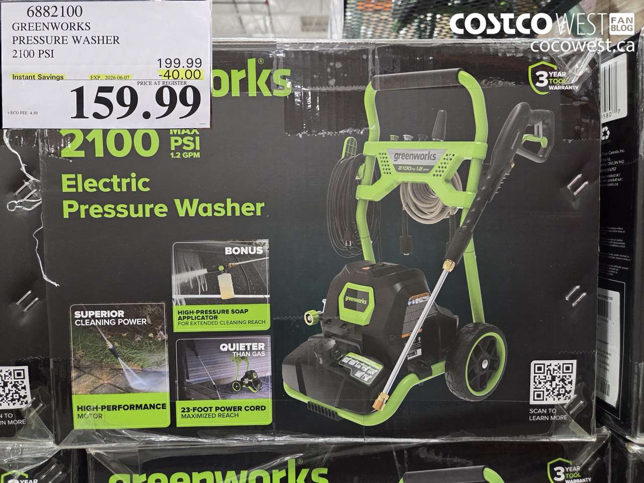 6882100 GREENWORKS PRESSURE WASHER 2100 PSI ($40.00 INSTANT SAVINGS EXPIRES ON 2026-06-07) $159.99