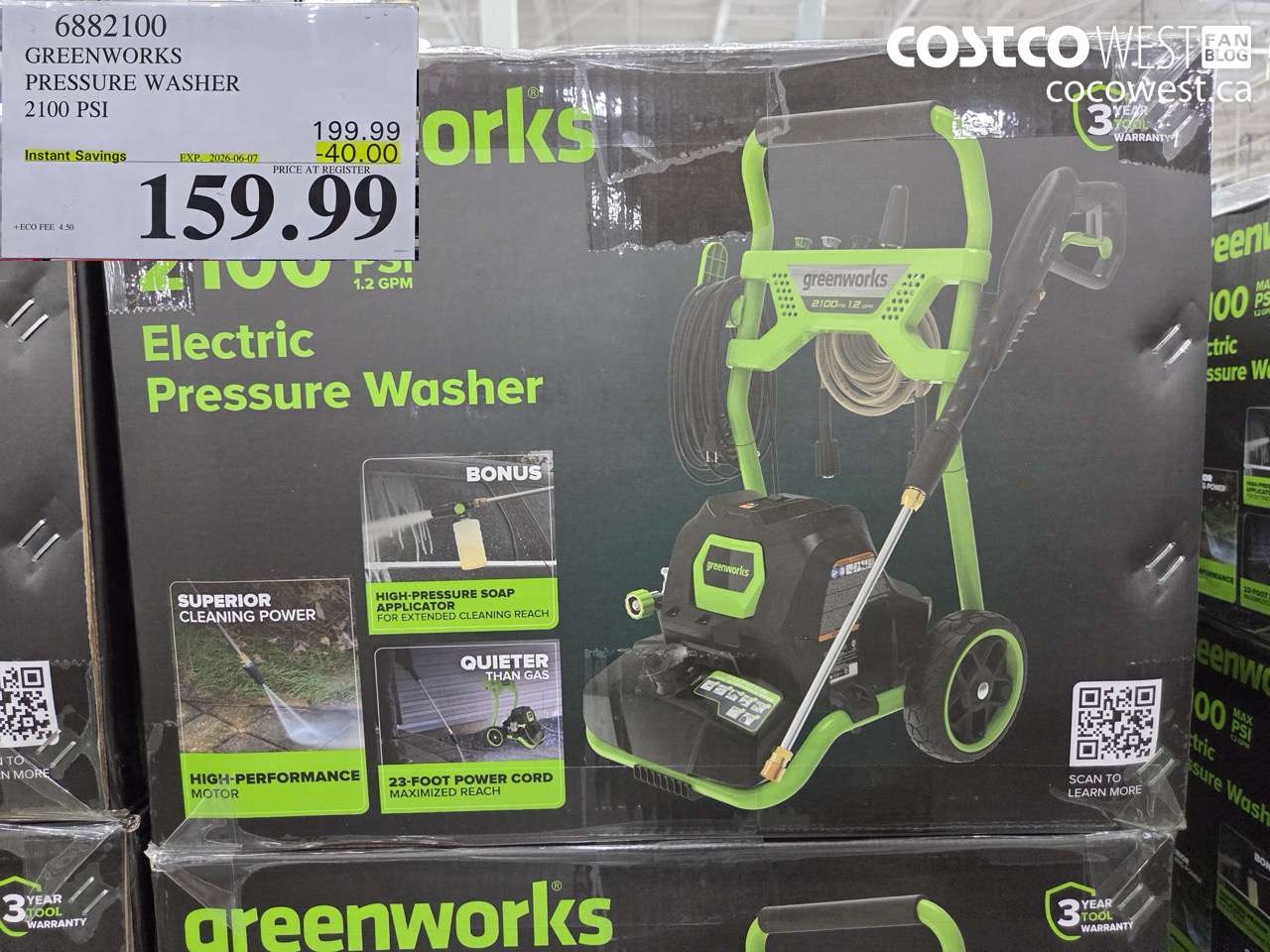 6882100 GREENWORKS PRESSURE WASHER 2100 PSI ($40.00 INSTANT SAVINGS EXPIRES ON 2026-06-07) $159.99