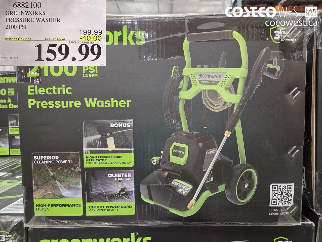 6882100 GREENWORKS PRESSURE WASHER 2100 PSI ($40.00 INSTANT SAVINGS EXPIRES ON 2026-06-07) $159.99