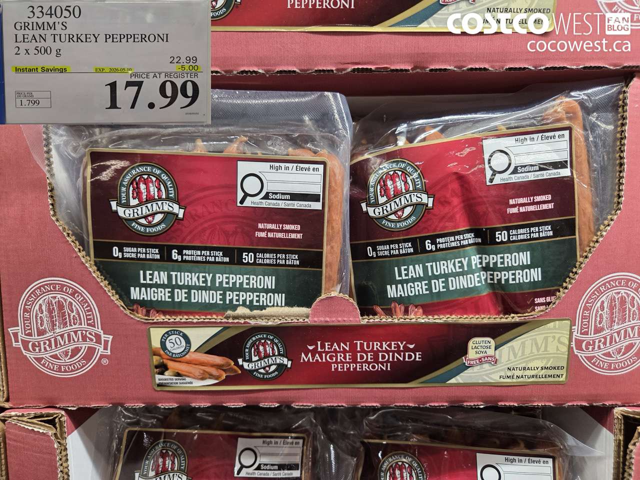 334050 GRIMM'S LEAN TURKEY PEPPERONI 2 X 500 G ($5.00 INSTANT SAVINGS EXPIRES ON 2026-05-10) $17.99
