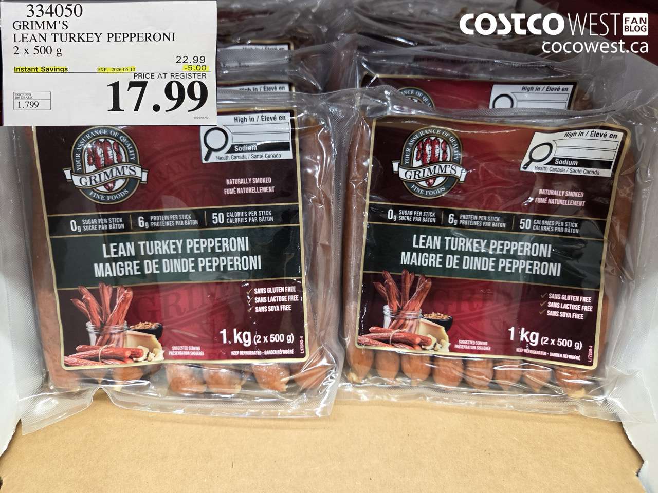 334050 GRIMM'S LEAN TURKEY PEPPERONI 2 X 500 G ($5.00 INSTANT SAVINGS EXPIRES ON 2026-05-10) $17.99