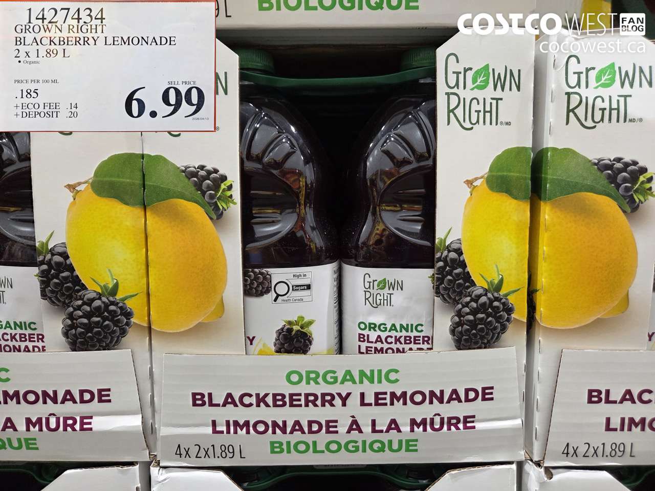 1427434 GROWN RIGHT BLACKBERRY LEMONADE 2 X 1.89 L $6.99