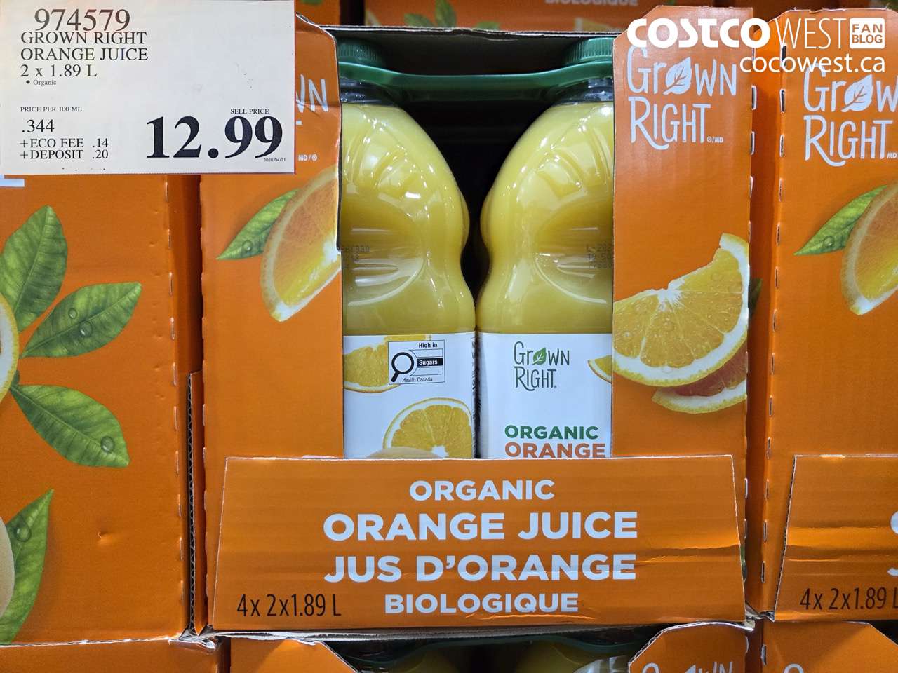 974579 GROWN RIGHT ORANGE JUICE 2 X 1.89 L $12.99