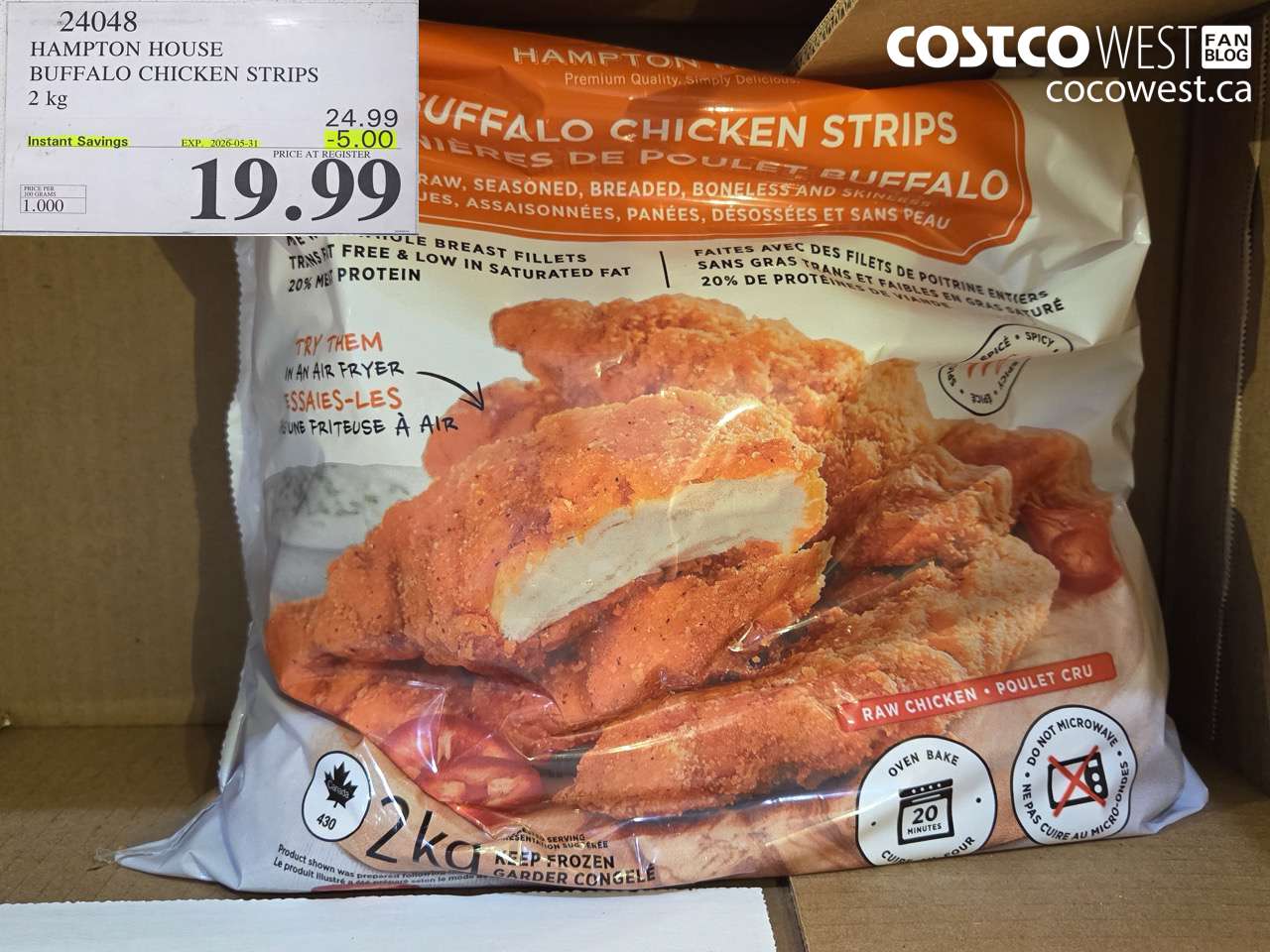 24048 HAMPTON HOUSE BUFFALO CHICKEN STRIPS 2 KG ($5.00 INSTANT SAVINGS EXPIRES ON 2026-05-31) $19.99