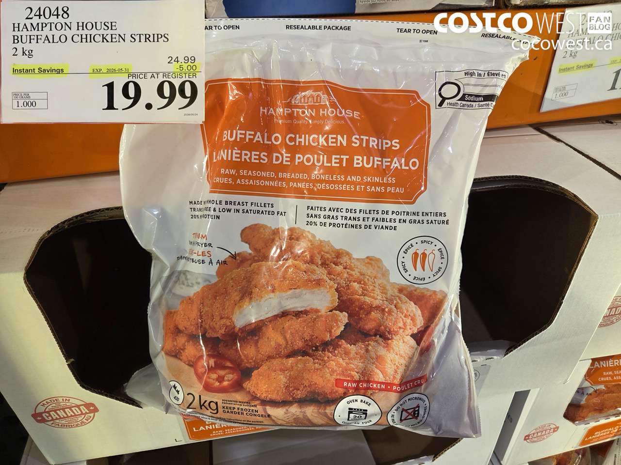 24048 HAMPTON HOUSE BUFFALO CHICKEN STRIPS 2 KG ($5.00 INSTANT SAVINGS EXPIRES ON 2026-05-31) $19.99