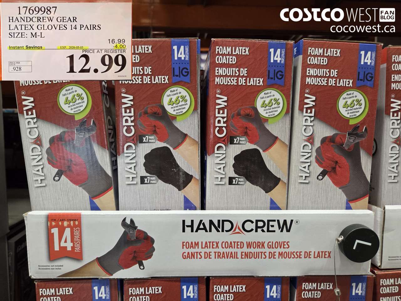 1769987 HANDCREW GEAR LATEX GLOVES 14 PAIRS SIZE: M-L ($4.00 INSTANT SAVINGS EXPIRES ON 2026-05-03) $12.99