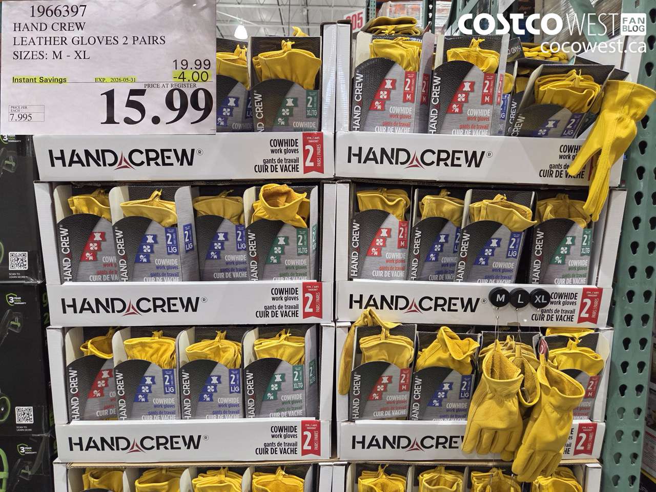 1966397 HAND CREW LEATHER GLOVES 2 PAIRS SIZES: M - XL ($4.00 INSTANT SAVINGS EXPIRES ON 2026-05-31) $15.99