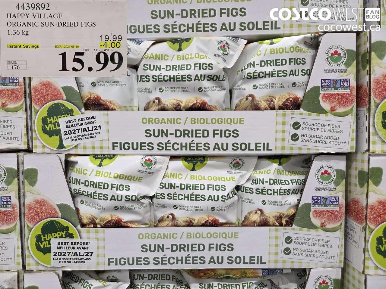 4439892 HAPPY VILLAGE ORGANIC SUN-DRIED FIGS 1.36 KG ($4.00 INSTANT SAVINGS EXPIRES ON 2026-05-10) $15.99