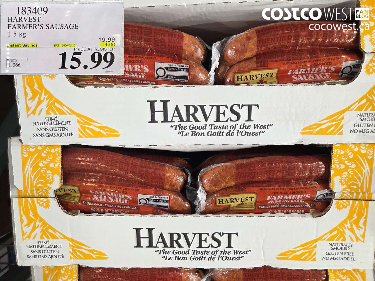 183409 HARVEST FARMER'S SAUSAGE 1.5 KG ($4.00 INSTANT SAVINGS EXPIRES ON 2026-05-10) $15.99
