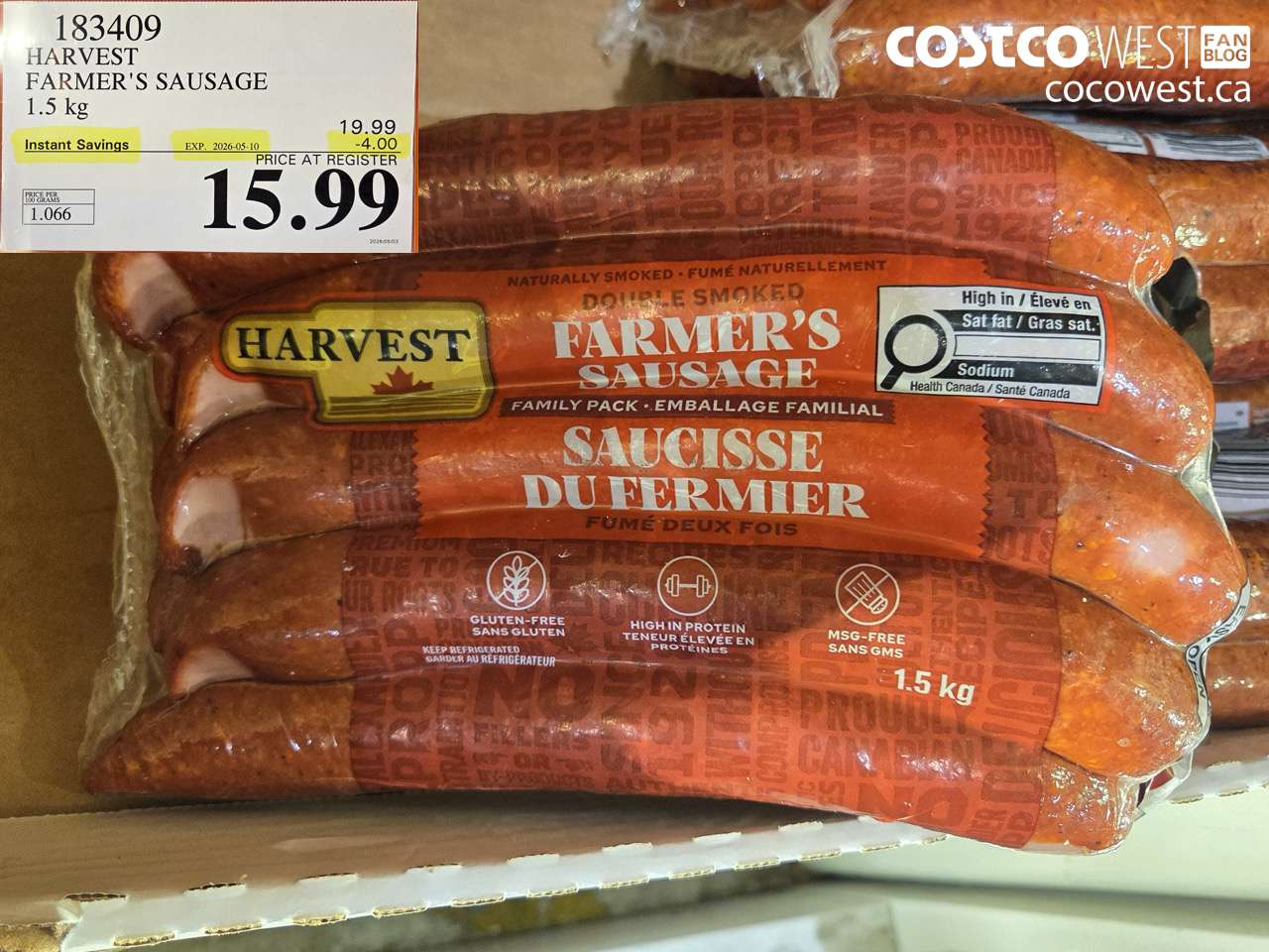 183409 HARVEST FARMER'S SAUSAGE 1.5 KG ($4.00 INSTANT SAVINGS EXPIRES ON 2026-05-10) $15.99