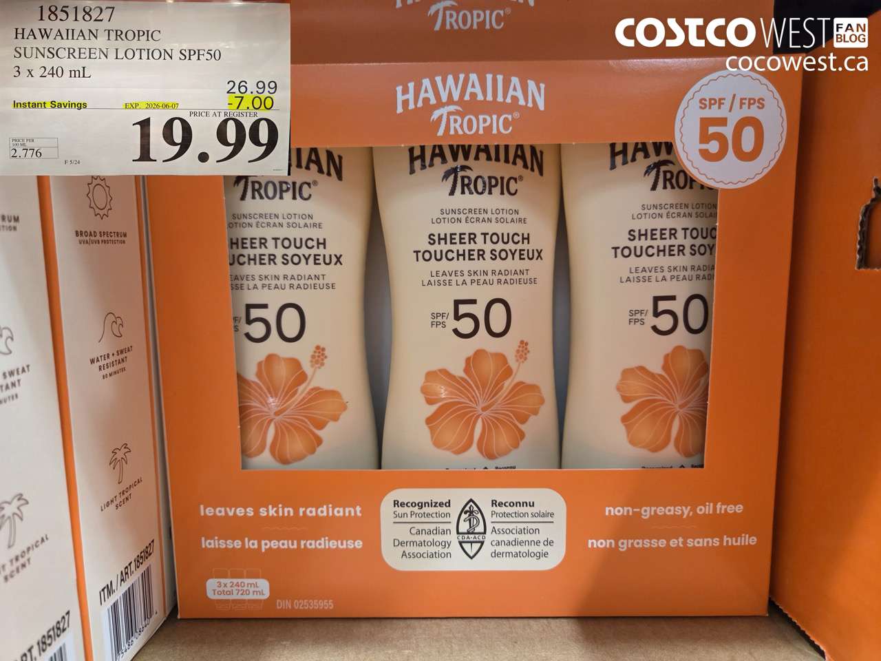 1851827 HAWAIIAN TROPIC SUNSCREEN LOTION SPF50 3 X 240 ML ($7.00 INSTANT SAVINGS EXPIRES ON 2026-06-07) $19.99