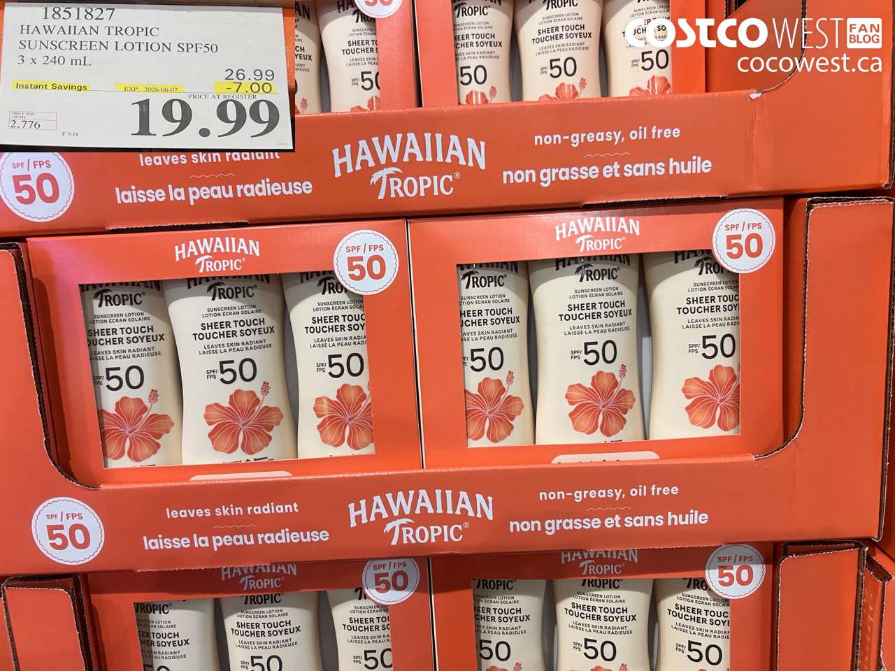 1851827 HAWAIIAN TROPIC SUNSCREEN LOTION SPF50 3 X 240 ML ($7.00 INSTANT SAVINGS EXPIRES ON 2026-06-07) $19.99
