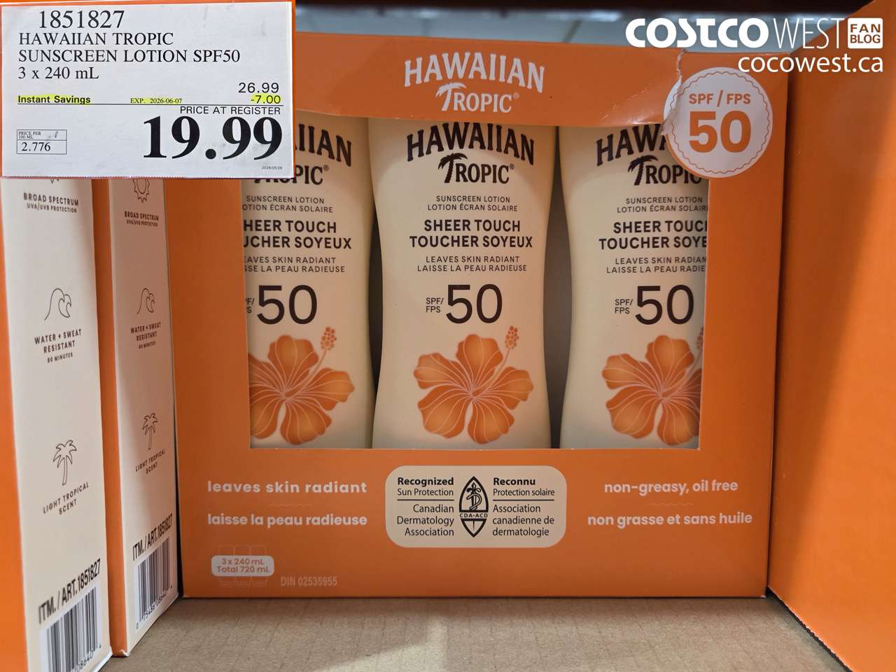 1851827 HAWAIIAN TROPIC SUNSCREEN LOTION SPF50 3 X 240 ML ($7.00 INSTANT SAVINGS EXPIRES ON 2026-06-07) $19.99