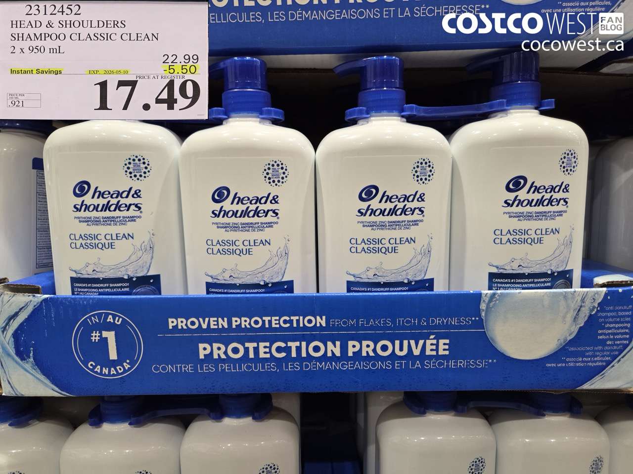 2312452 HEAD & SHOULDERS SHAMPOO CLASSIC CLEAN 2 X 950 ML ($5.50 INSTANT SAVINGS EXPIRES ON 2026-05-10) $17.49