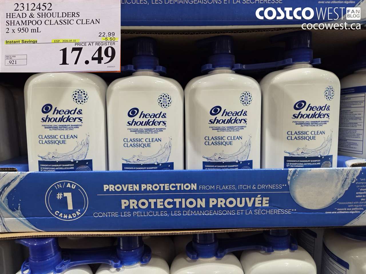 2312452 HEAD & SHOULDERS SHAMPOO CLASSIC CLEAN 2 X 950 ML ($5.50 INSTANT SAVINGS EXPIRES ON 2026-05-10) $17.49