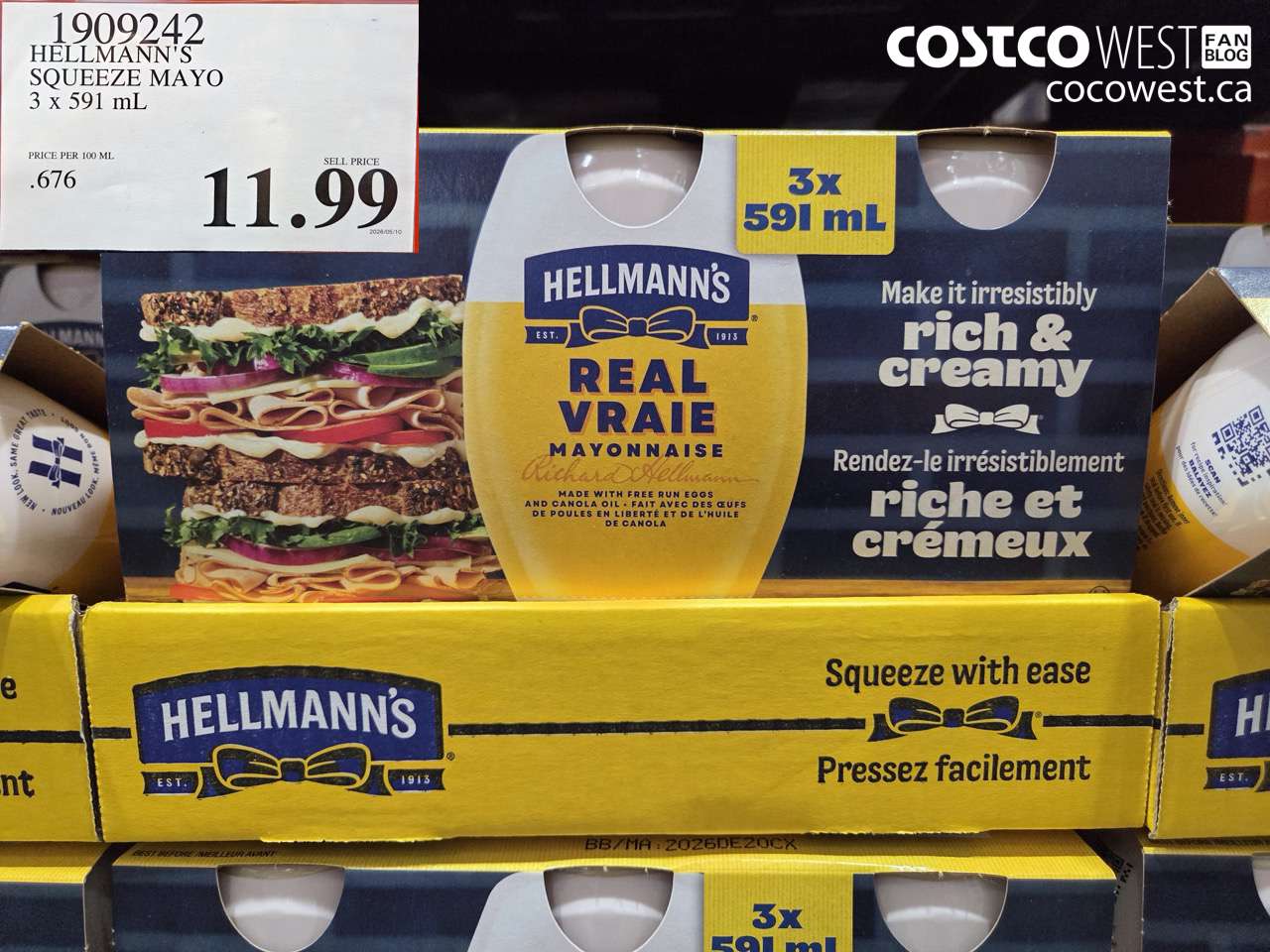 1909242 HELLMANN'S SQUEEZE MAYO 3 X 591 ML $11.99