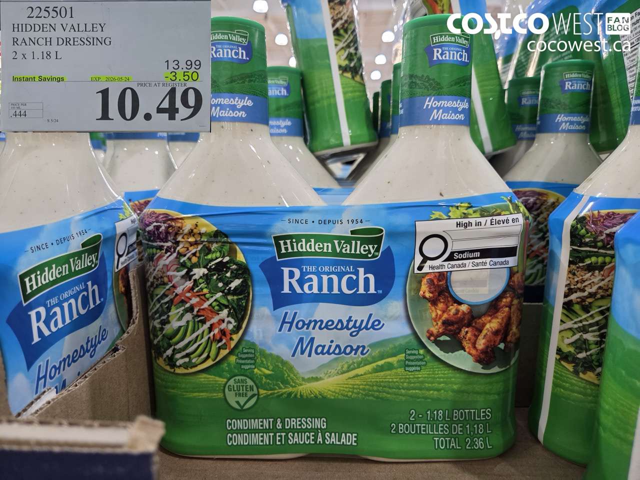 225501 HIDDEN VALLEY RANCH DRESSING 2 X 1.18 L ($3.50 INSTANT SAVINGS EXPIRES ON 2026-05-24) $10.49
