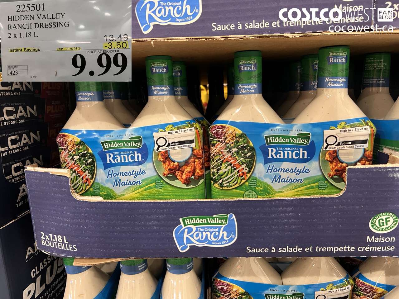 225501 HIDDEN VALLEY RANCH DRESSING 2 X 1.18 L ($3.50 INSTANT SAVINGS EXPIRES ON 2026-05-24) $9.99