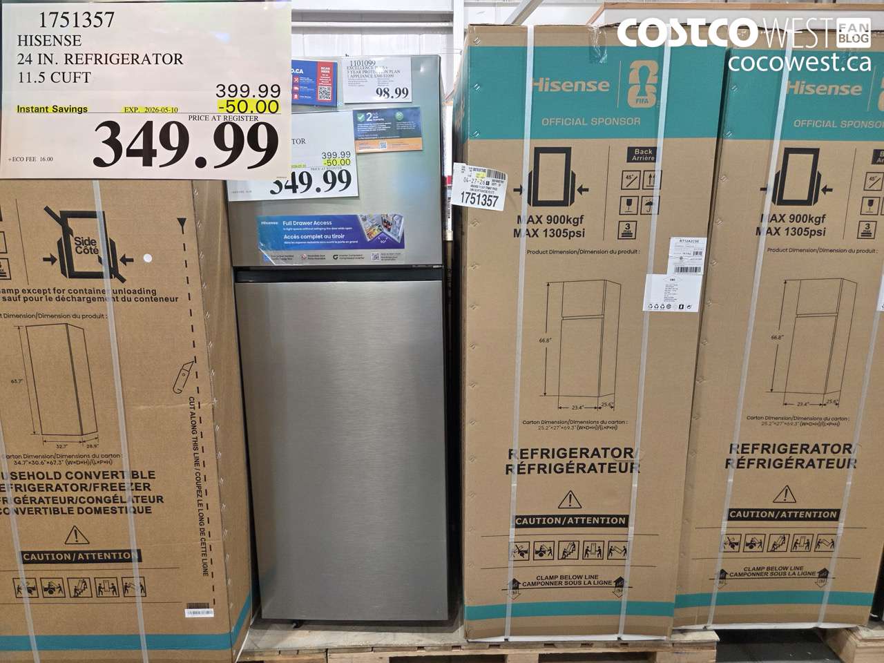 1751357 HISENSE 24 IN. REFRIGERATOR 11.5 CUFT ($50.00 INSTANT SAVINGS EXPIRES ON 2026-05-10) $349.99