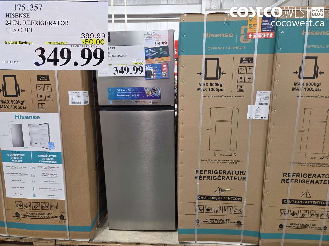 1751357 HISENSE 24 IN. REFRIGERATOR 11.5 CUFT ($50.00 INSTANT SAVINGS EXPIRES ON 2026-05-10) $349.99