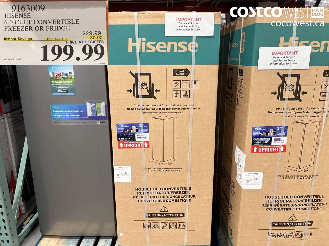 9163009 HISENSE 6.0 CUFT CONVERTIBLE FREEZER OR FRIDGE ($30.00 INSTANT SAVINGS EXPIRES ON 2026-05-19) $199.99