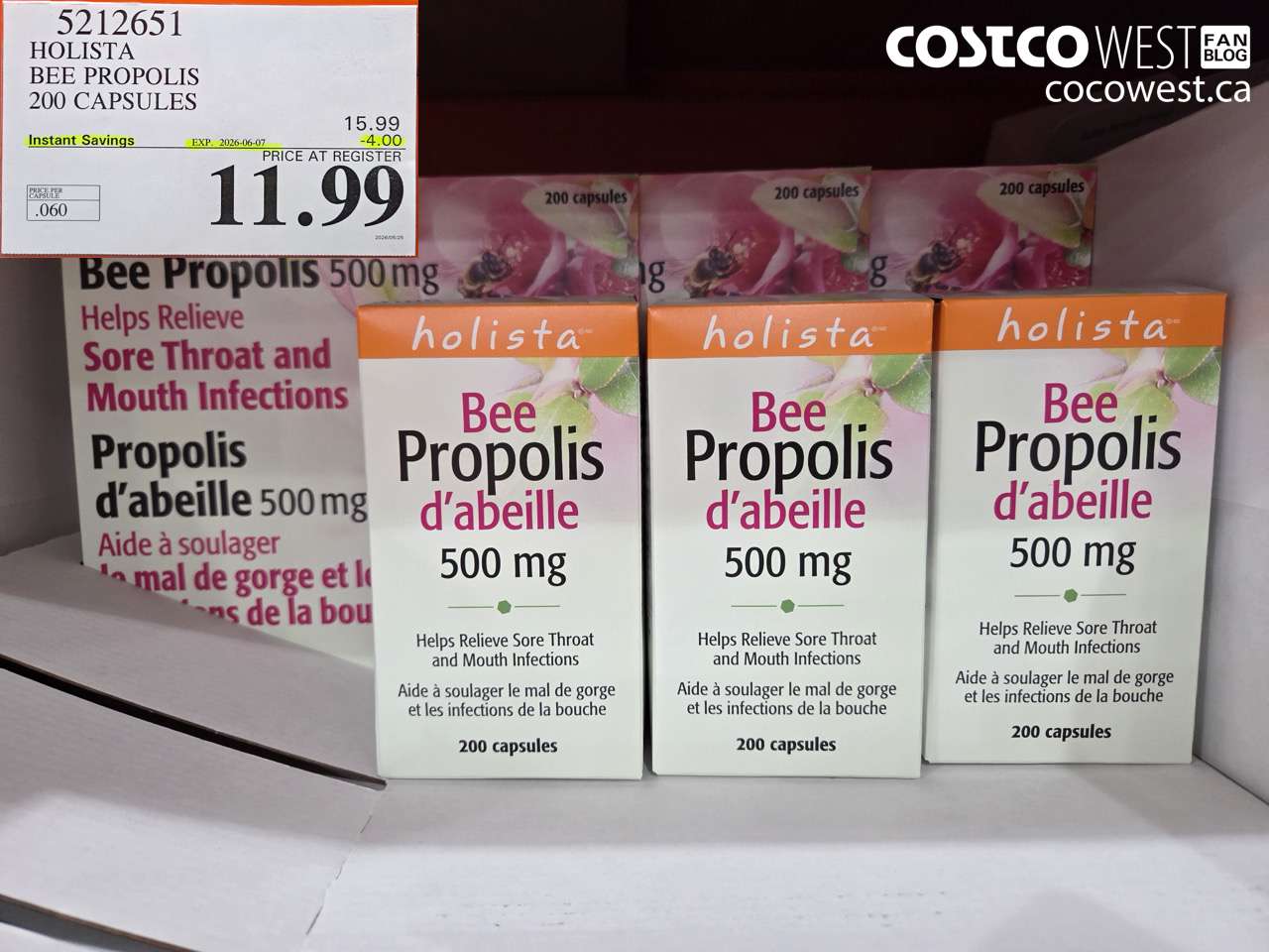 5212651 HOLISTA BEE PROPOLIS 200 CAPSULES ($4.00 INSTANT SAVINGS EXPIRES ON 2026-06-07) $11.99