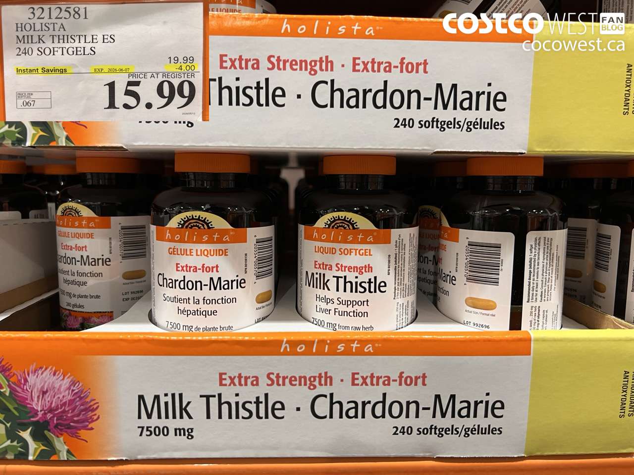 3212581 HOLISTA MILK THISTLE ES 240 SOFTGELS ($4.00 INSTANT SAVINGS EXPIRES ON 2026-06-07) $15.99