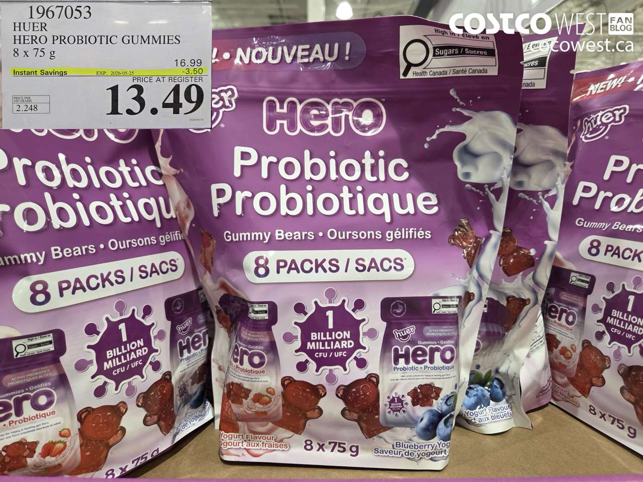 1967053 HUER HERO PROBIOTIC GUMMIES 8 X 75 G ($3.50 INSTANT SAVINGS EXPIRES ON 2026-05-25) $13.49