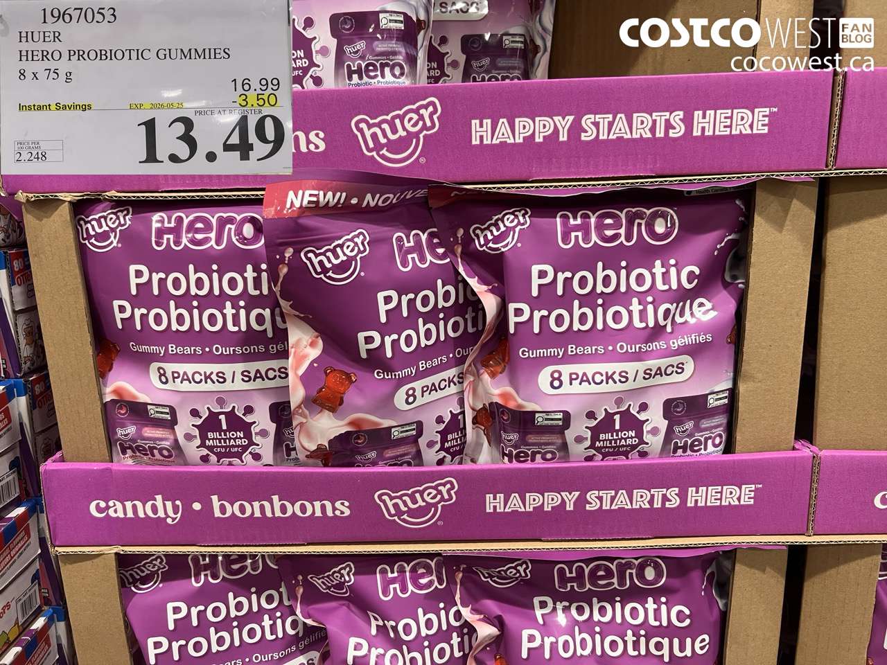 1967053 HUER HERO PROBIOTIC GUMMIES 8 X 75 G ($3.50 INSTANT SAVINGS EXPIRES ON 2026-05-25) $13.49