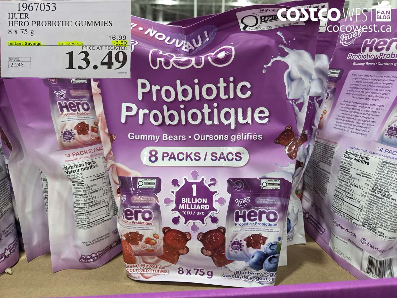 1967053 HUER HERO PROBIOTIC GUMMIES 8 X 75 G ($3.50 INSTANT SAVINGS EXPIRES ON 2026-05-25) $13.49