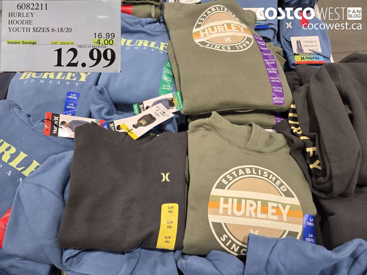 6082211 HURLEY HOODIE YOUTH SIZES 6-18/20 ($4.00 INSTANT SAVINGS EXPIRES ON 2026-05-10) $12.99