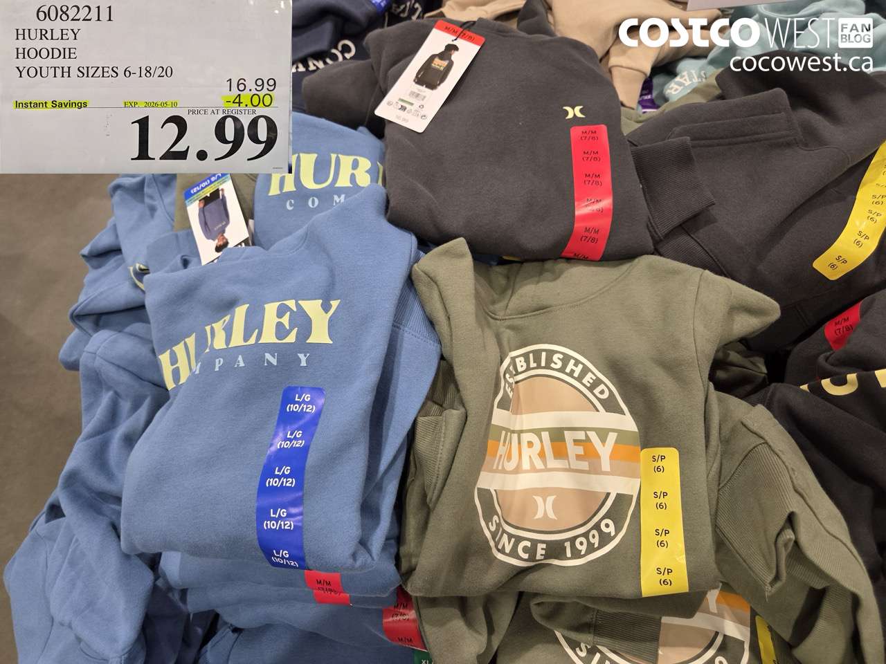 6082211 HURLEY HOODIE YOUTH SIZES 6-18/20 ($4.00 INSTANT SAVINGS EXPIRES ON 2026-05-10) $12.99