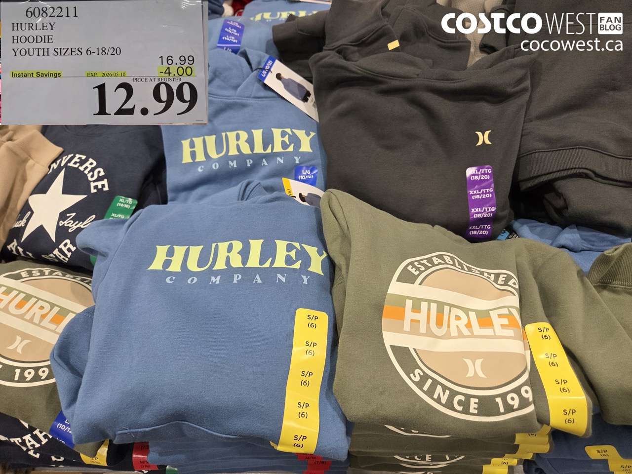 6082211 HURLEY HOODIE YOUTH SIZES 6-18/20 ($4.00 INSTANT SAVINGS EXPIRES ON 2026-05-10) $12.99