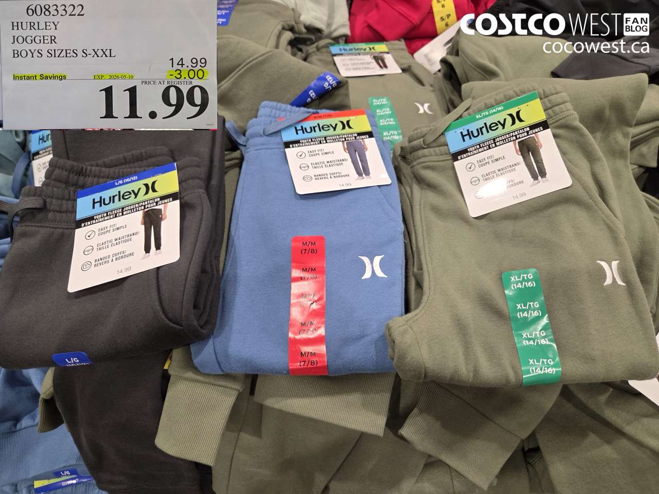 6083322 HURLEY JOGGER BOYS SIZES S-XXL ($3.00 INSTANT SAVINGS EXPIRES ON 2026-05-10) $11.99