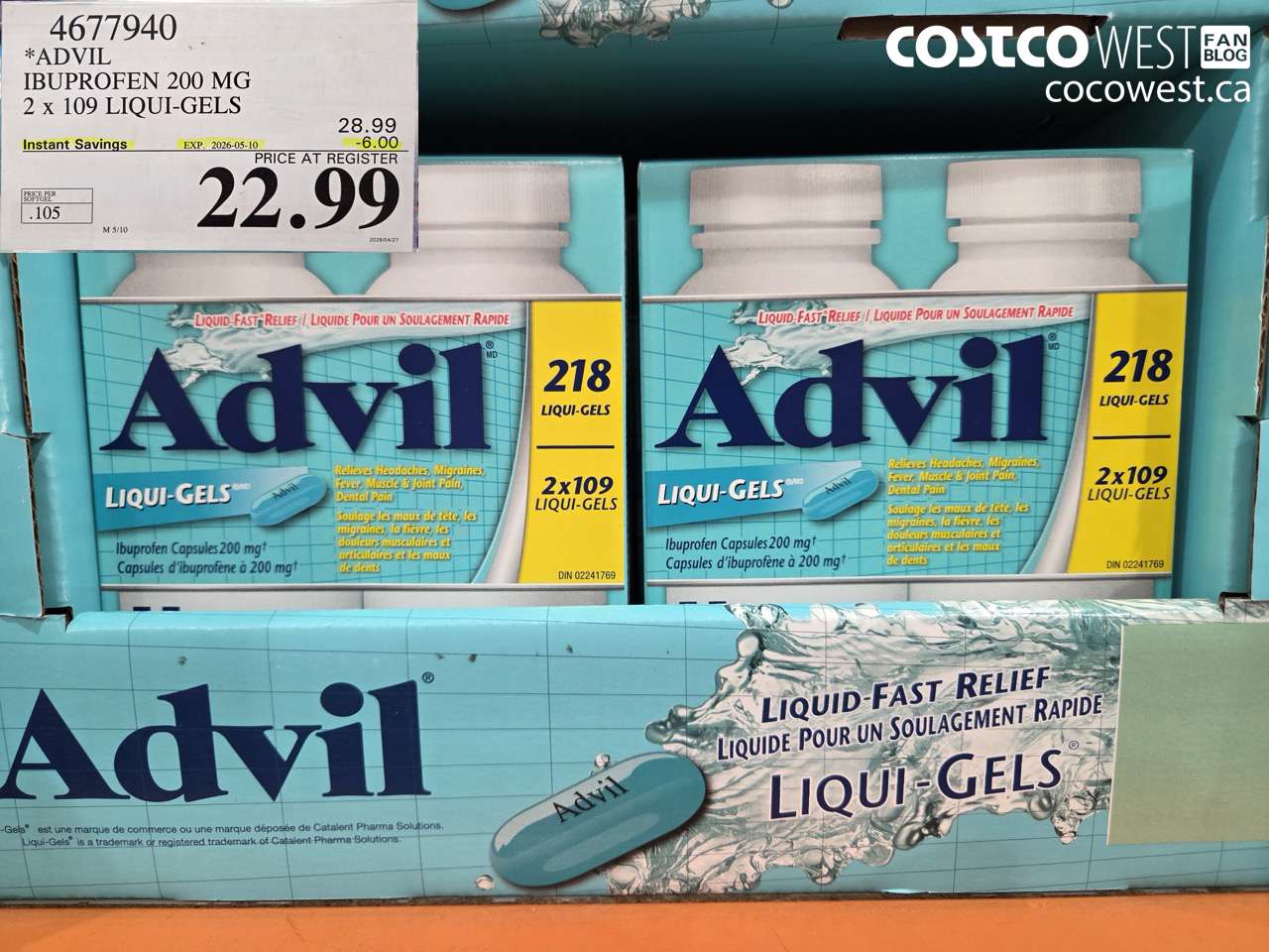 4677940 IBUPROFEN 200 MG 2 X 109 LIQUI-GELS ($6.00 INSTANT SAVINGS EXPIRES ON 2026-05-10) $22.99