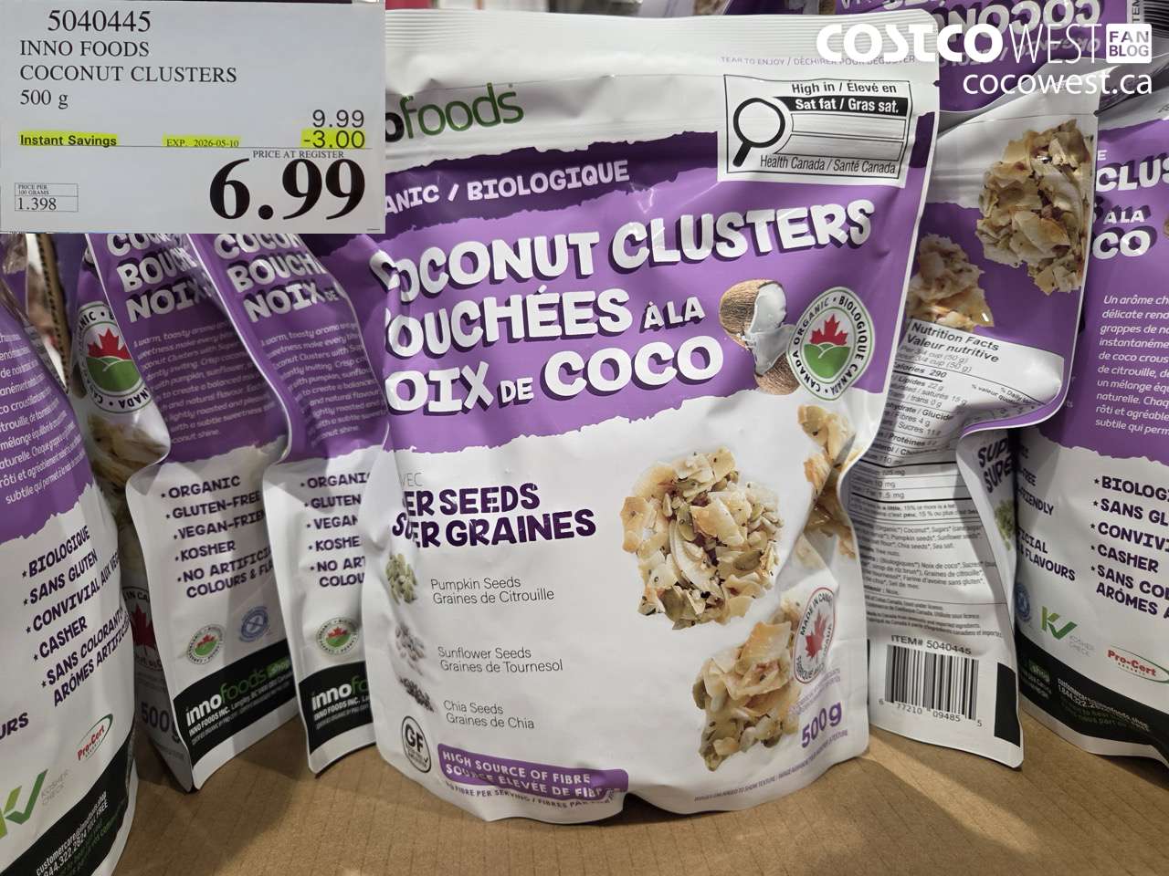 50440445 INNO FOODS COCONUT CLUSTERS 500 G ($3.00 INSTANT SAVINGS EXPIRES ON 2026-05-10) $6.99