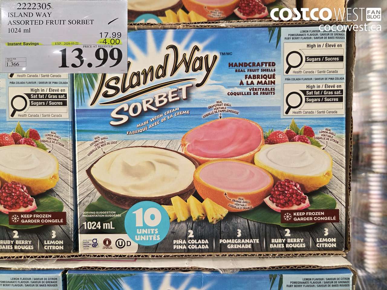 2222305 ISLAND WAY ASSORTED FRUIT SORBET 1024 ML ($4.00 INSTANT SAVINGS EXPIRES ON 2026-05-22) $13.99