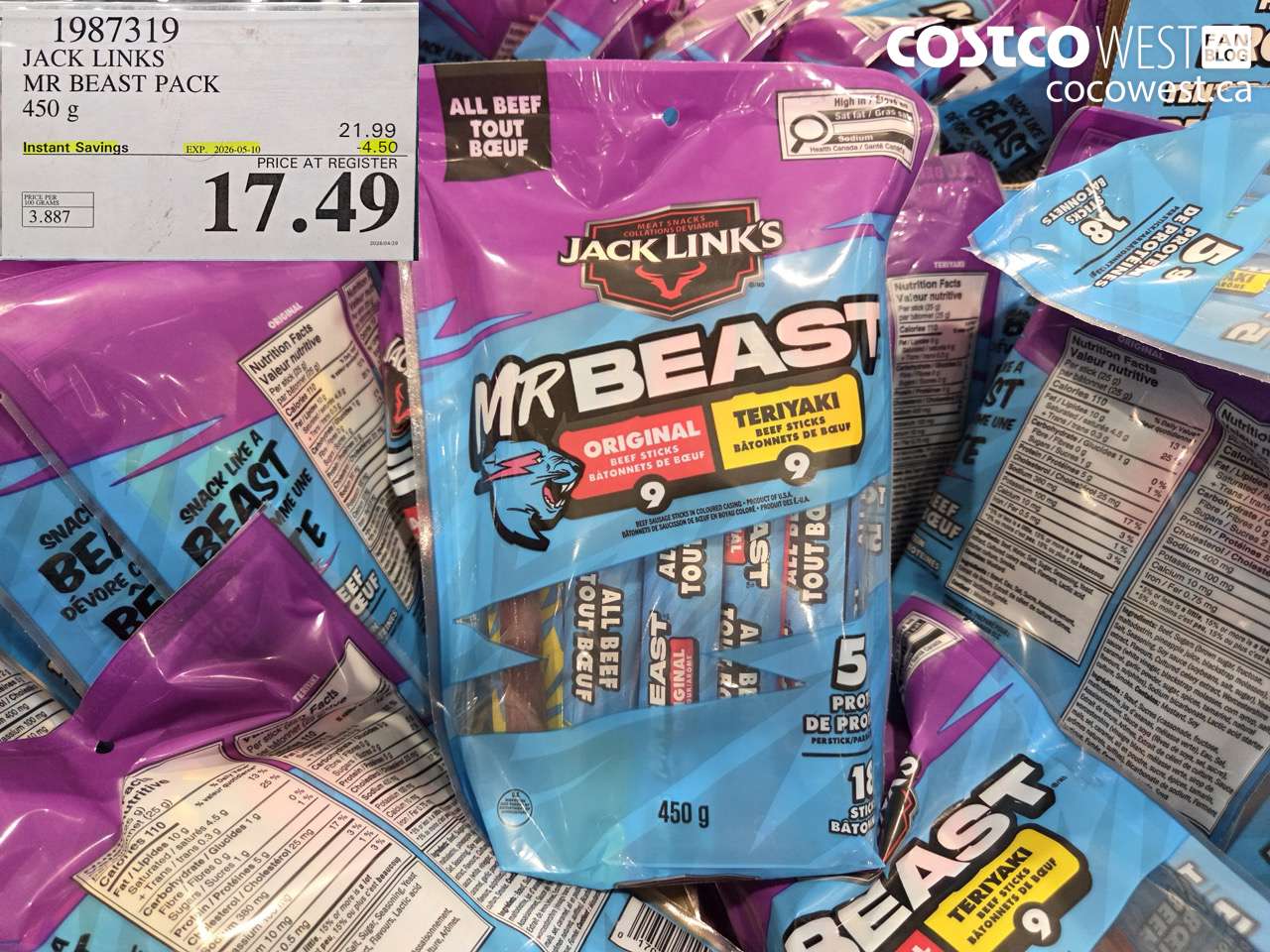 1987319 JACK LINKS MR BEAST PACK 450 G ($4.50 INSTANT SAVINGS EXPIRES ON 2026-05-10) $17.49