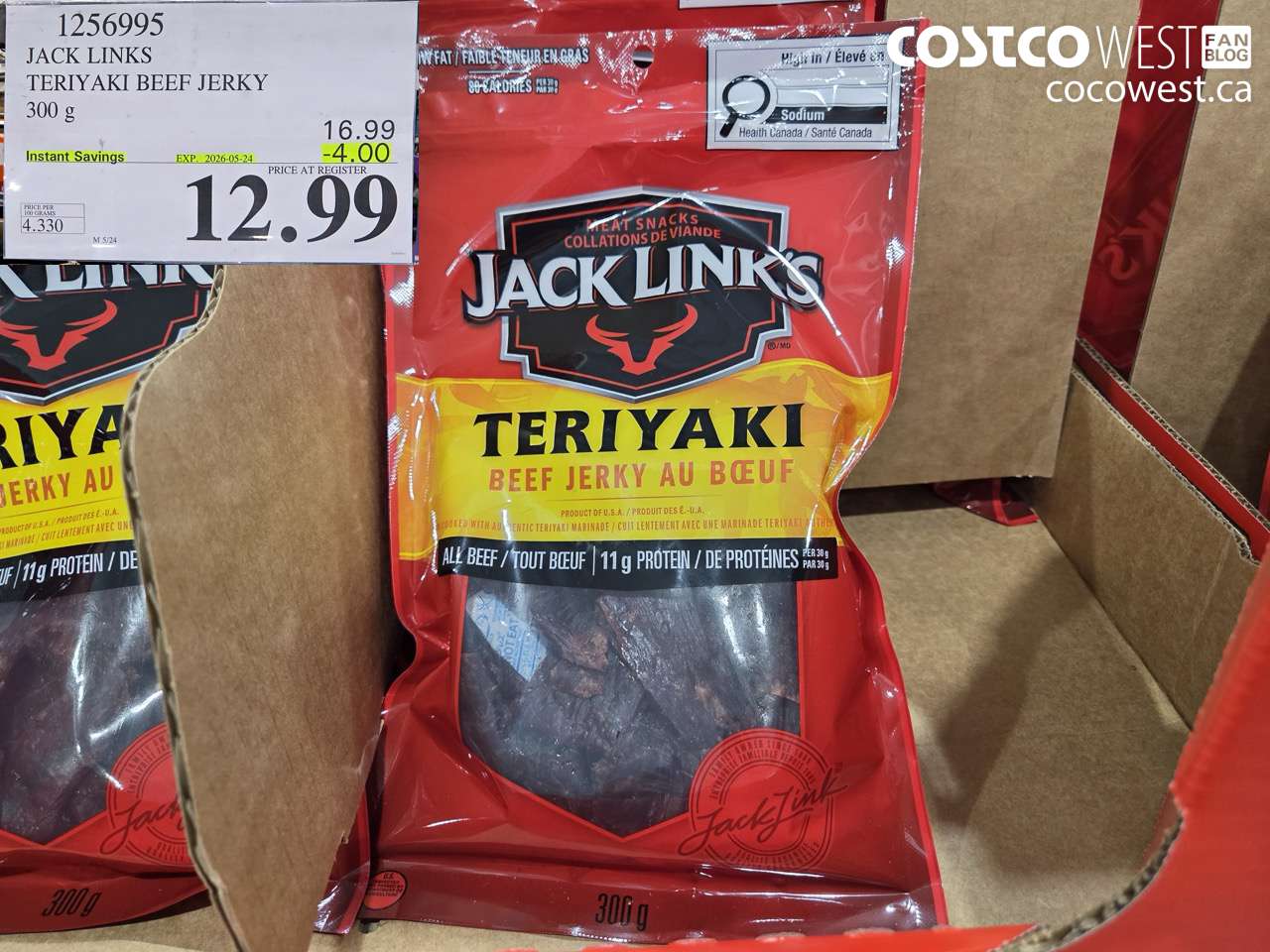 1256995 JACK LINKS TERIYAKI BEEF JERKY 300 G ($4.00 INSTANT SAVINGS EXPIRES ON 2026-05-24) $12.99