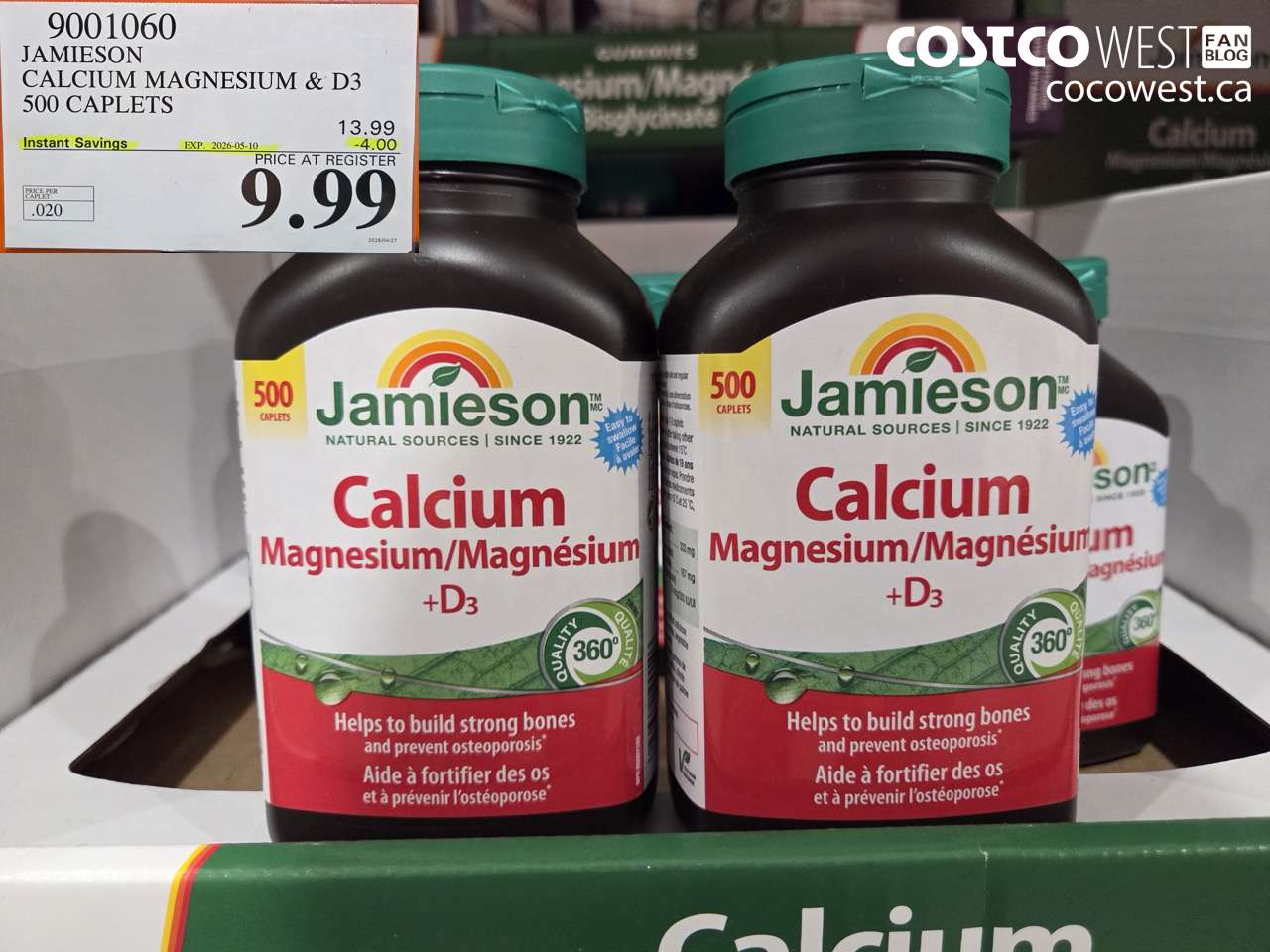 9001060 JAMIESON CALCIUM MAGNESIUM & D3 500 CAPLETS ($4.00 INSTANT SAVINGS EXPIRES ON 2026-05-10) $9.99
